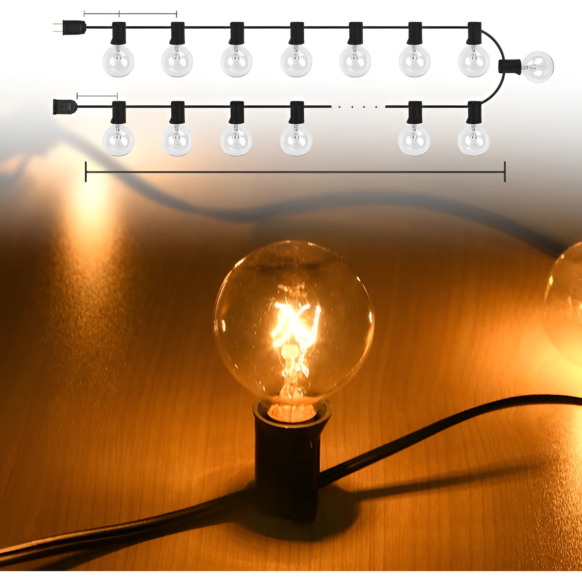 LED String Lights for Outdoor Patios with Shatterproof Plastic Bulbs and Connectable Cord
