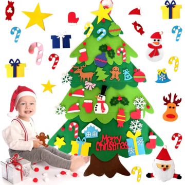 Interactive Felt Christmas Tree with Detachable Ornaments and LED Lamp