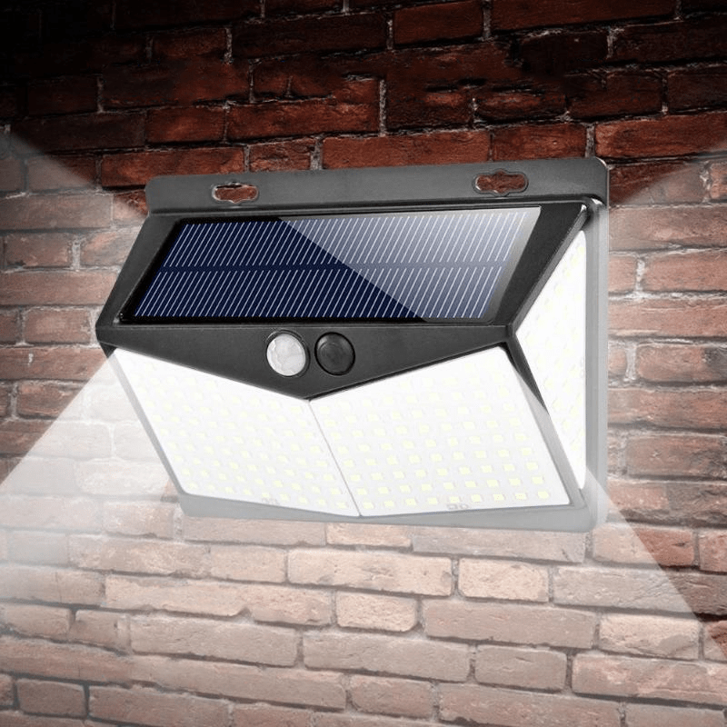 Solar Powered Flood Light with Motion Sensor, 208 LEDs and Three Operating Modes for Walls and Fences