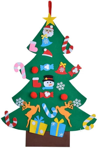 Interactive Felt Christmas Tree with Detachable Ornaments and LED Lamp