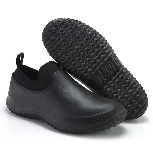 Work Shoes with Slip On Design and Textured Tread, Water Resistant Upper