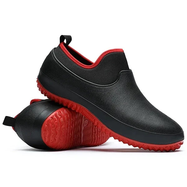 Work Shoes with Slip On Design and Textured Tread, Water Resistant Upper