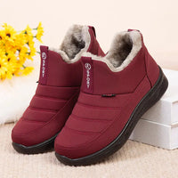 Womens Zip Up Ankle Boots with Fur Lining and Rubber Sole in Red Or Black for Winter