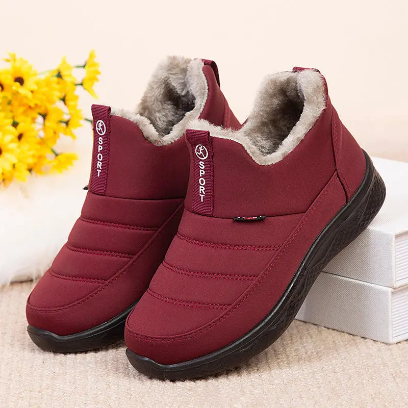 Womens Zip Up Ankle Boots with Fur Lining and Rubber Sole in Red Or Black for Winter
