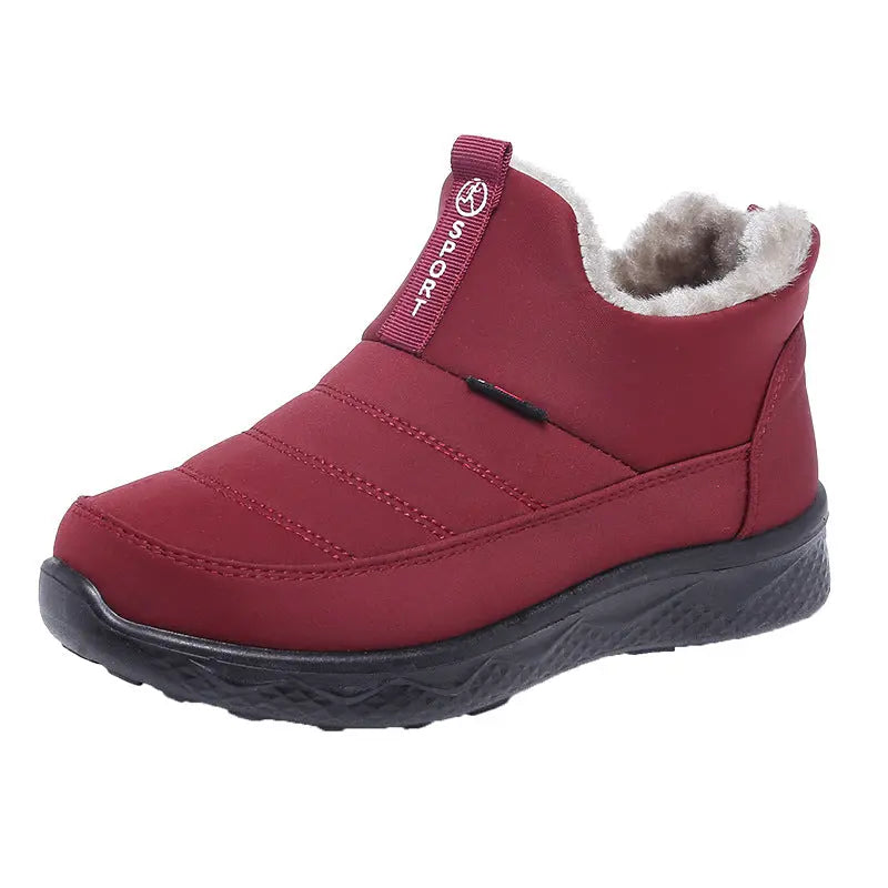 Womens Zip Up Ankle Boots with Fur Lining and Rubber Sole in Red Or Black for Winter