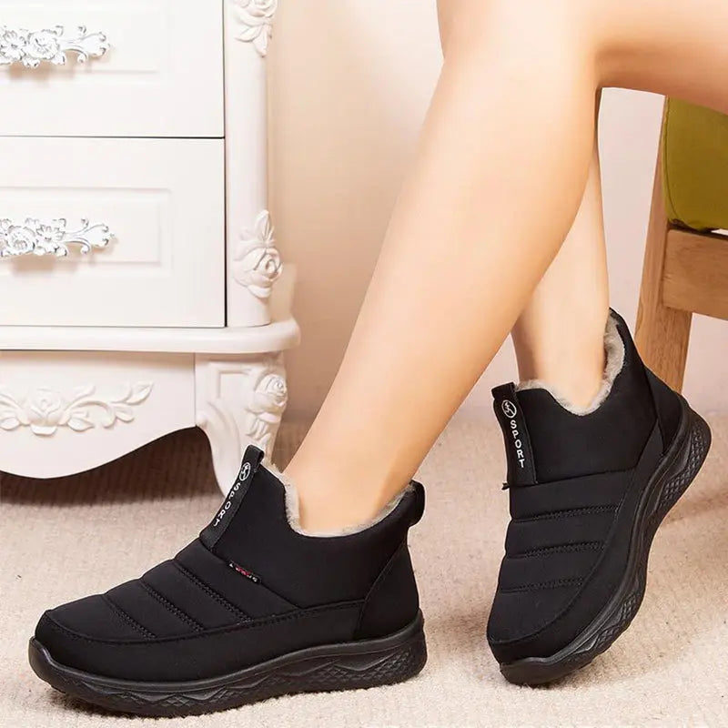 Womens Zip Up Ankle Boots with Fur Lining and Rubber Sole in Red Or Black for Winter