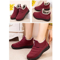 Womens Zip Up Ankle Boots with Fur Lining and Rubber Sole in Red Or Black for Winter