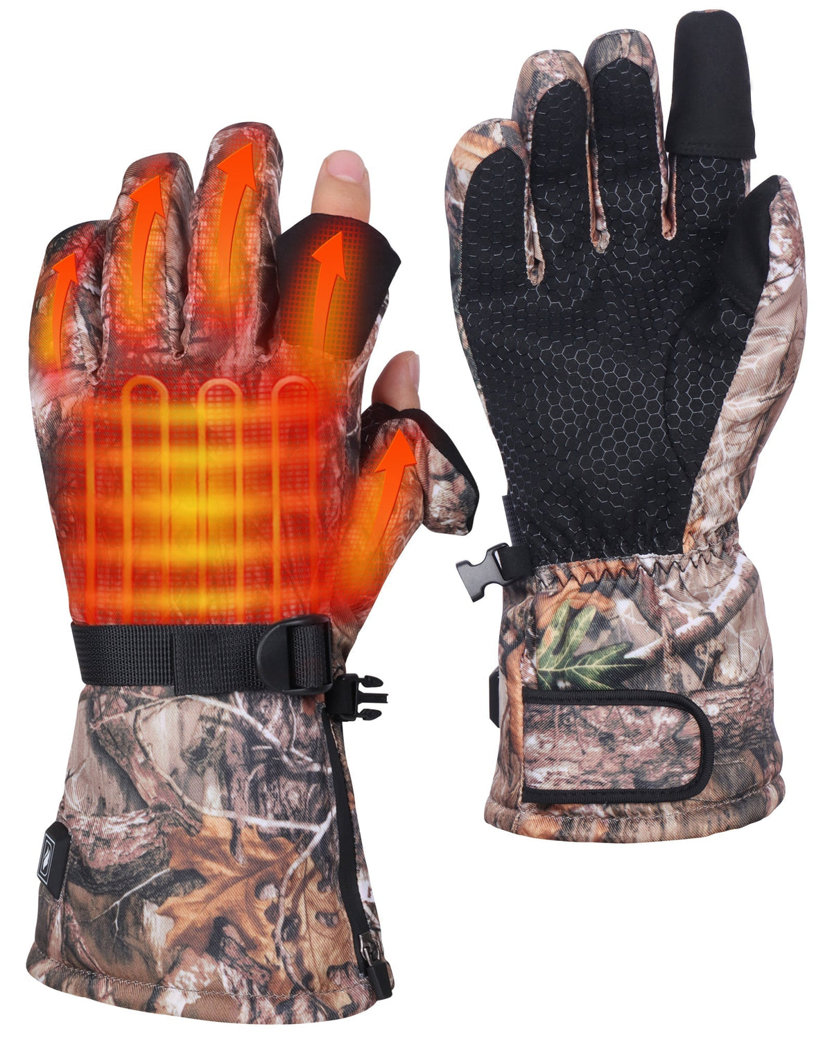 Heated Vest and Glove Set with Eight Carbon Fiber Zones and Flip Fingertips for Hunting