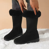 Womens Mid Calf Winter Boots with a Plush Cuff, Lining and Flat Sole in Black, Space Gray or Red Size 5
