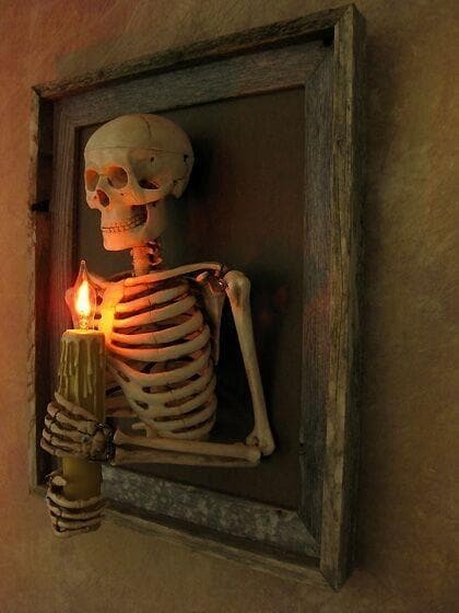 Framed Skeleton Torso Wall Decor with Flickering LED Light and Hanging Hardware