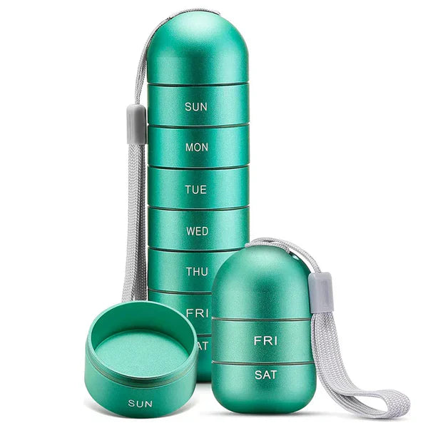 Pill Organizer 7 Day Aluminum Portable for Travel