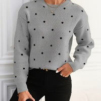 Polka Dot Crew Neck Sweater with Light Stretch and Soft Warm Knit for Fall and Winter