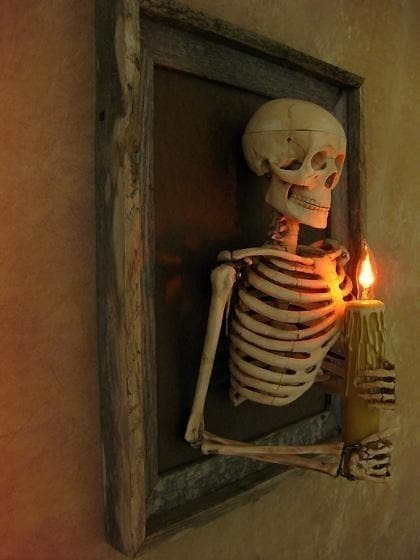 Framed Skeleton Torso Wall Decor with Flickering LED Light and Hanging Hardware