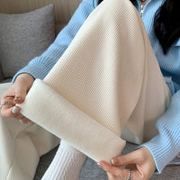 Wide Leg Lounge Pants with Thermal Lining and Elastic Waistband