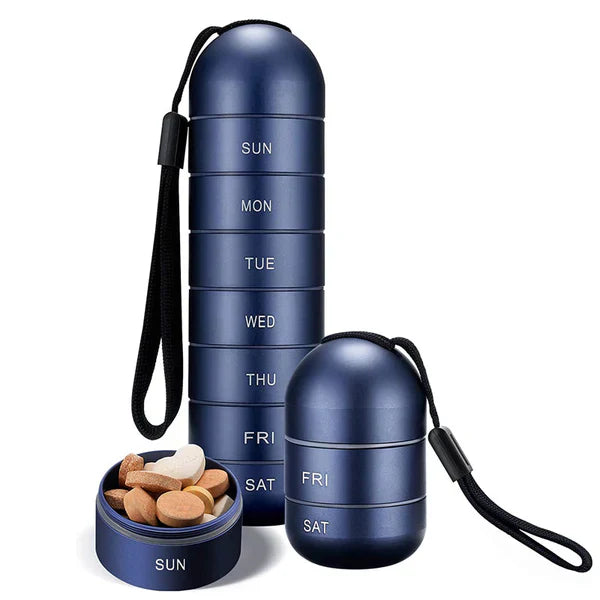 Pill Organizer 7 Day Aluminum Portable for Travel
