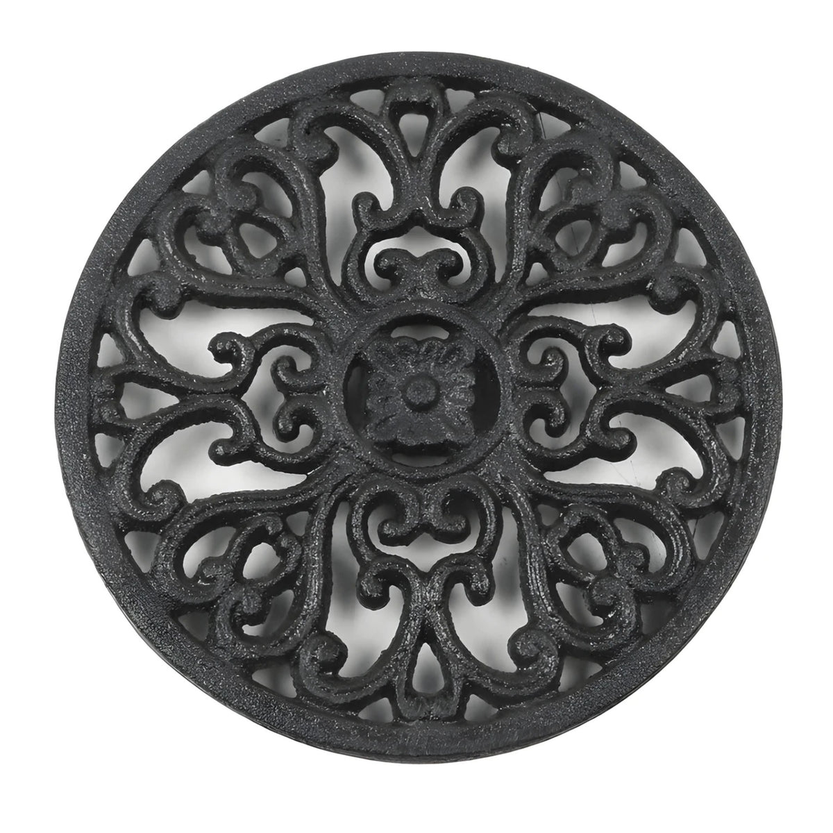 Round Cast Iron Trivet with Raised Pattern and Rust Resistant Finish, 6.7 Inch