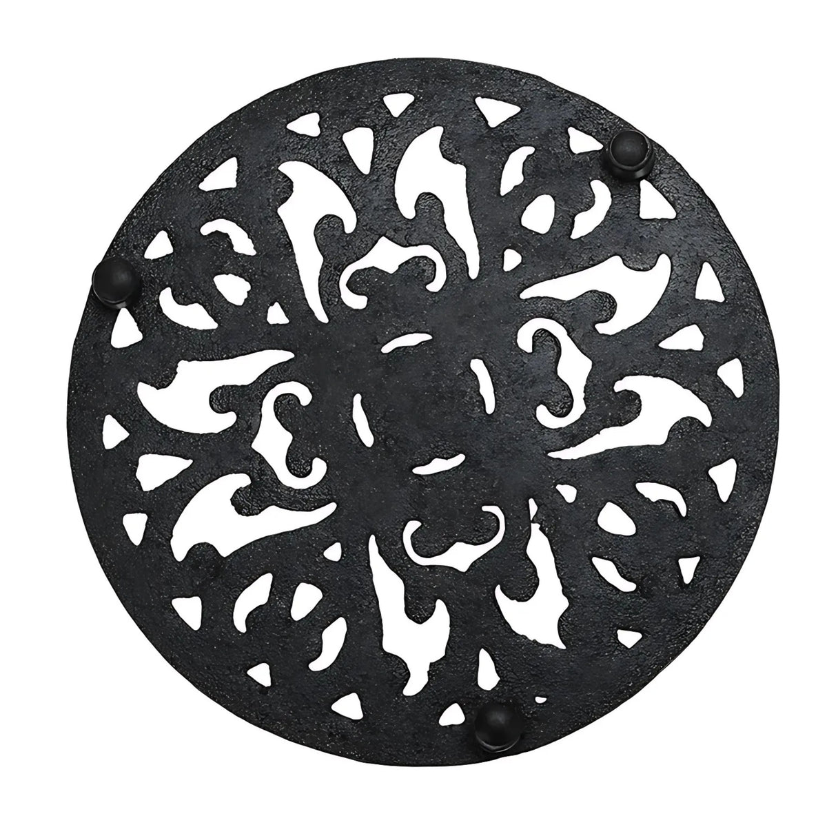 Round Cast Iron Trivet with Raised Pattern and Rust Resistant Finish, 6.7 Inch