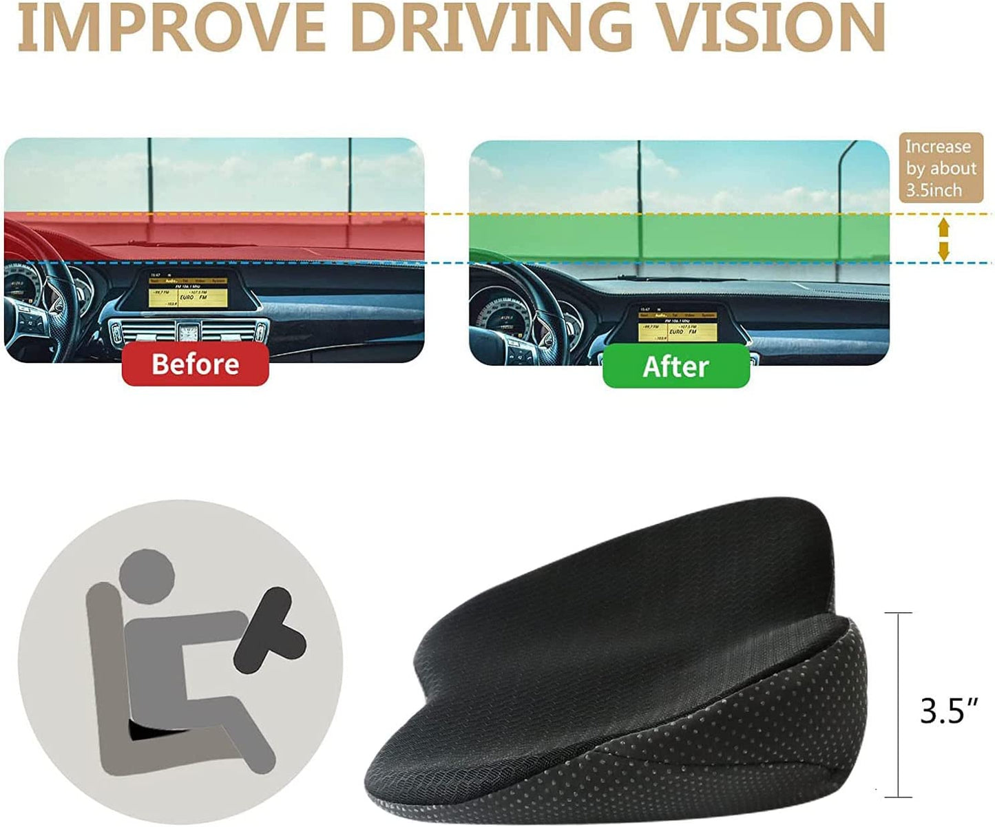 Car Seat Cushion with Added Height for Shorter Drivers