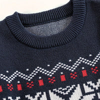 Nordic Snowflake Knit Sweater with Round Neck and Ribbed Cuffs for Autumn and Winter