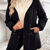 Hooded Zip Jacket with Plush Lining, Snap Closure and Roomy Pockets in Black