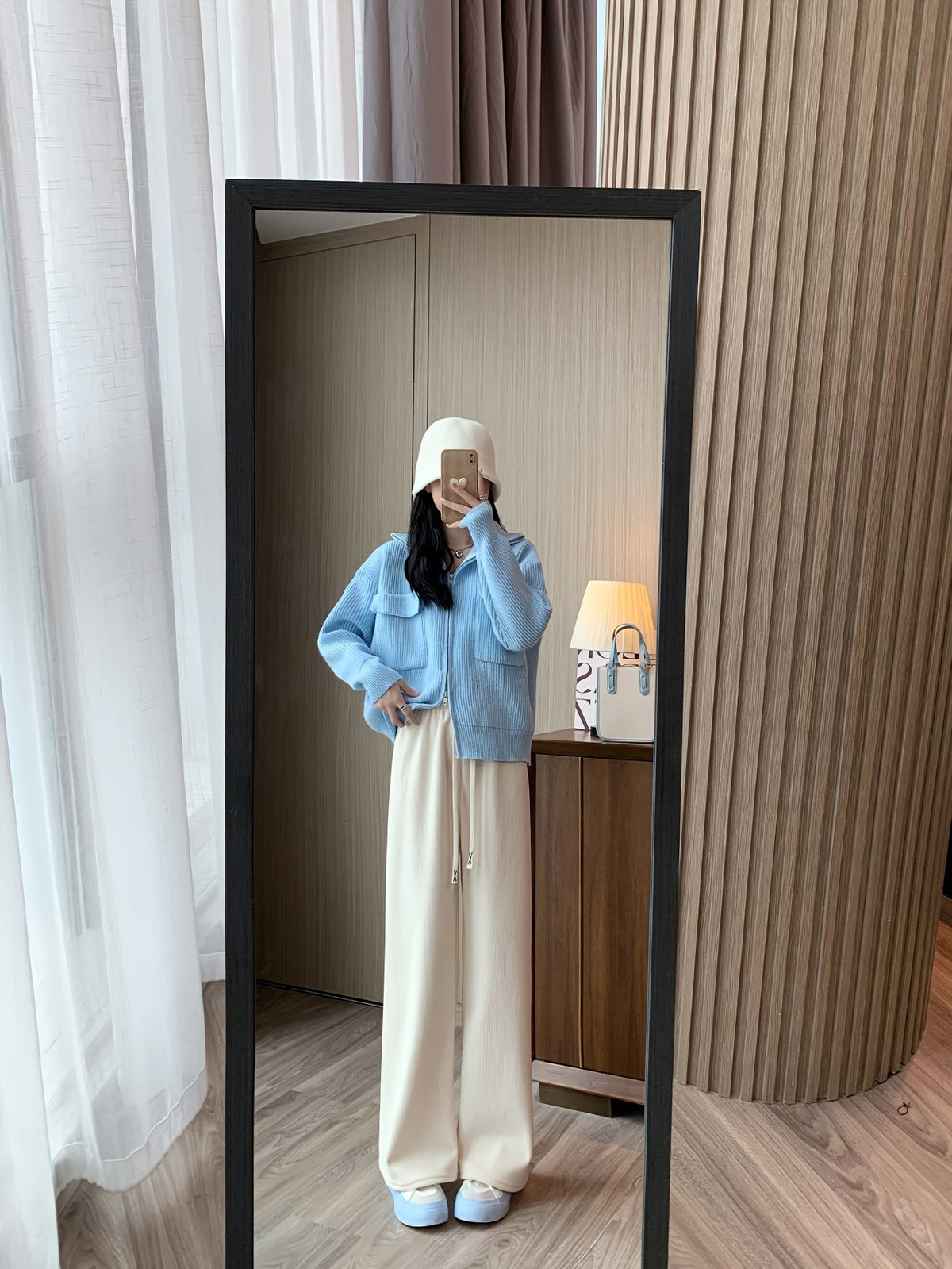 Wide Leg Lounge Pants with Thermal Lining and Elastic Waistband