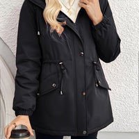 Hooded Zip Jacket with Plush Lining, Snap Closure and Roomy Pockets in Black