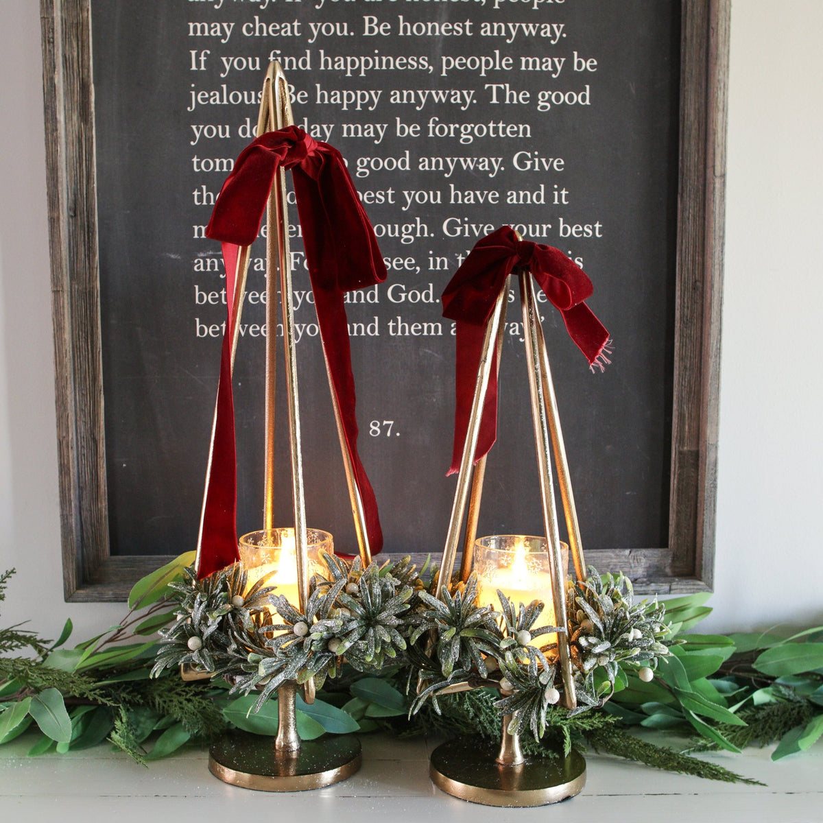 20" Gold Tree Pillar Holder - Interior Delights