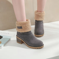Womens Cuffed Ankle Boots with a Plush Cuff, Block Heel and Slip On Style in Black Size 9
