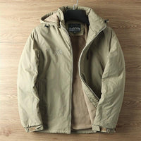Windproof Hooded Jacket with Insulated Lining and Zippered Front Pockets