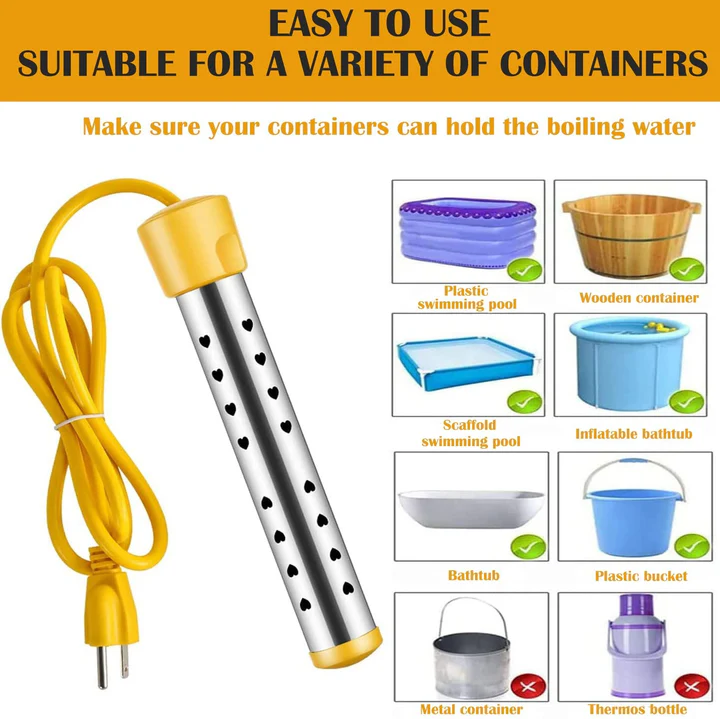 Bucket Water Heater with Safety Guard and Insulated Handle, 39.4ft Cord