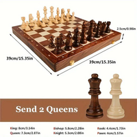 Folding Wooden Chess Set with Magnetic Closure and Storage Compartments for Home and Travel