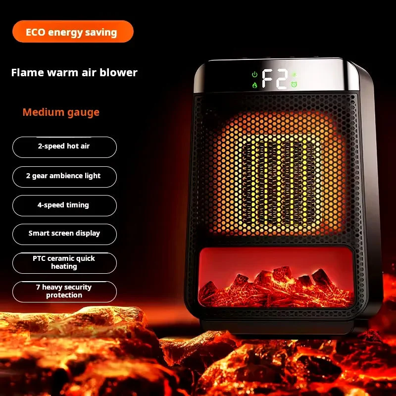 Tabletop Ceramic Heater with Flame Effect Light and Digital Timer