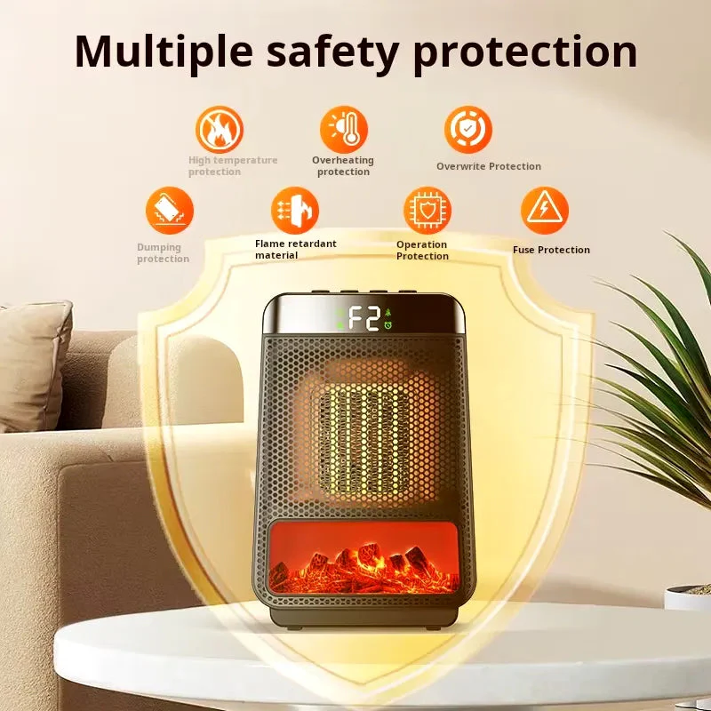 Tabletop Ceramic Heater with Flame Effect Light and Digital Timer