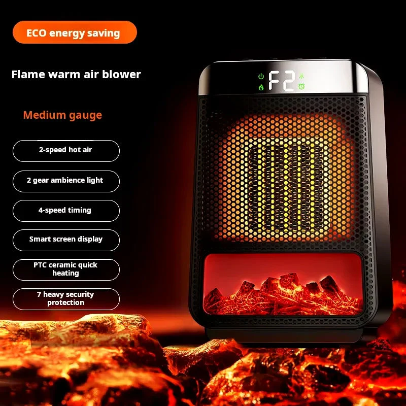 Tabletop Ceramic Heater with Flame Effect Light and Digital Timer
