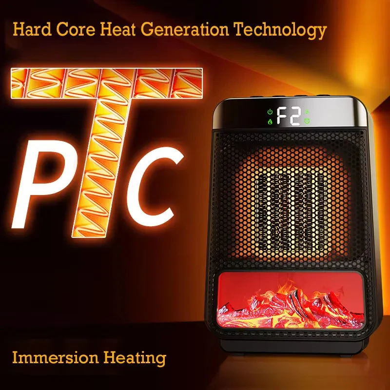 Tabletop Ceramic Heater with Flame Effect Light and Digital Timer
