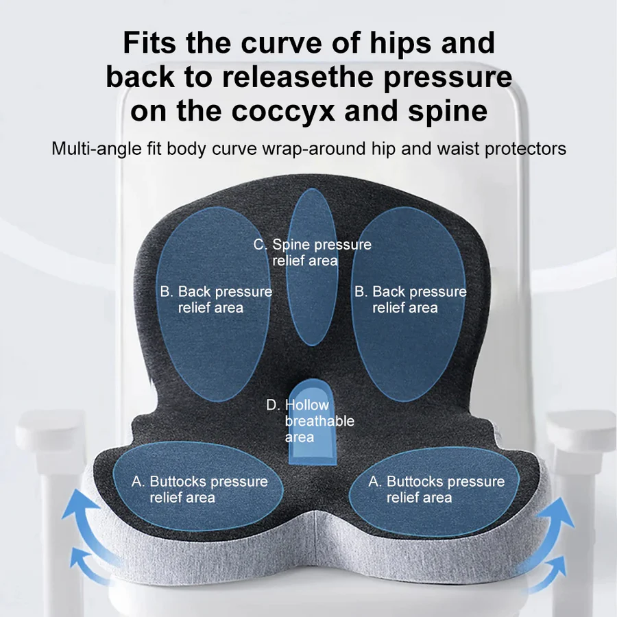 L-Shaped Memory Foam Cushion with Lumbar Support and Anti-Slip Base