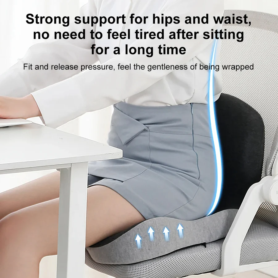 L-Shaped Memory Foam Cushion with Lumbar Support and Anti-Slip Base