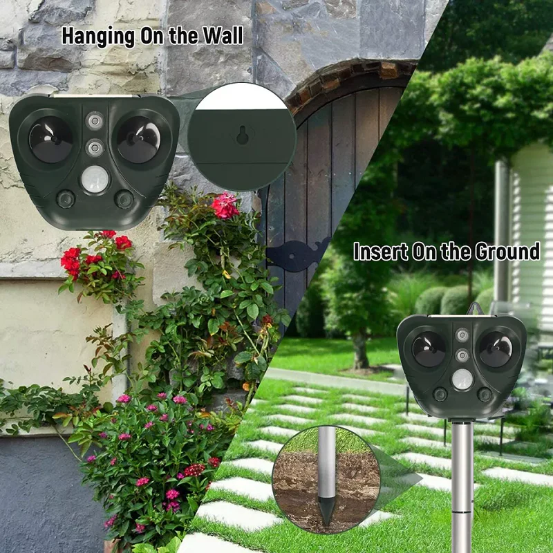 Solar Ultrasonic Bird Repeller with Motion Sensor and LED Flashing, 30ft Range