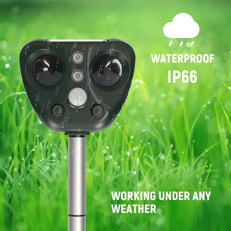 Solar Ultrasonic Bird Repeller with Motion Sensor and LED Flashing, 30ft Range