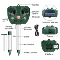 Solar Ultrasonic Bird Repeller with Motion Sensor and LED Flashing, 30ft Range
