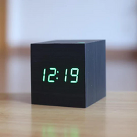 Digital LED Wood Block Clock with Alarm and Battery Power