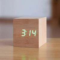 Digital LED Wood Block Clock with Alarm and Battery Power