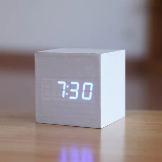 Digital LED Wood Block Clock with Alarm and Battery Power