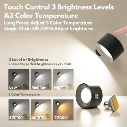 Rechargeable Wall Lamp with Magnetic Ball Rotation and Touch Control, Three Color Temperatures