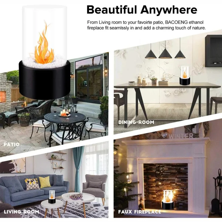 Portable Tabletop Fireplace with Real Ethanol Flames and Included Snuffer