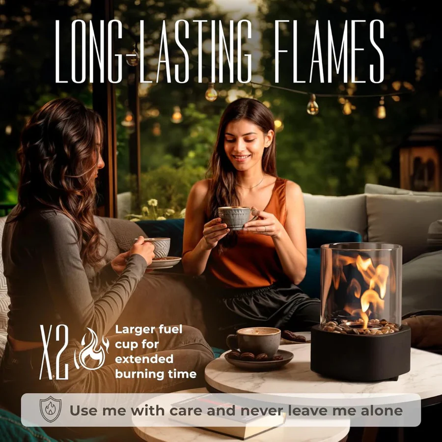 Portable Tabletop Fireplace with Real Ethanol Flames and Included Snuffer