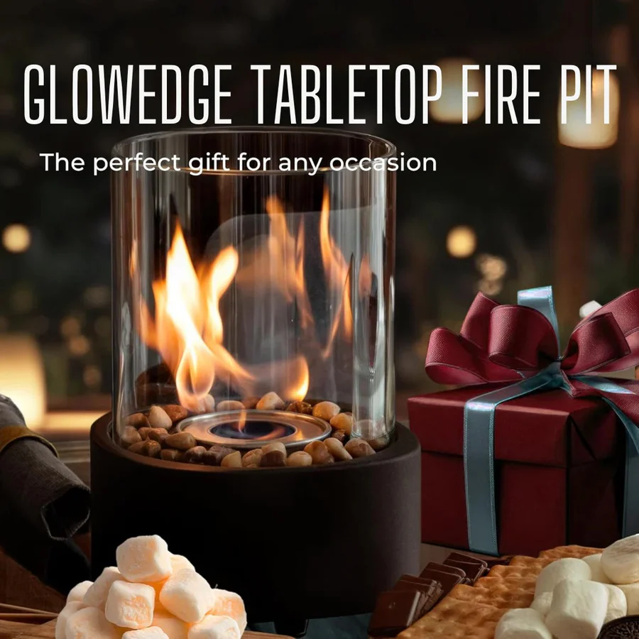 Portable Tabletop Fireplace with Real Ethanol Flames and Included Snuffer