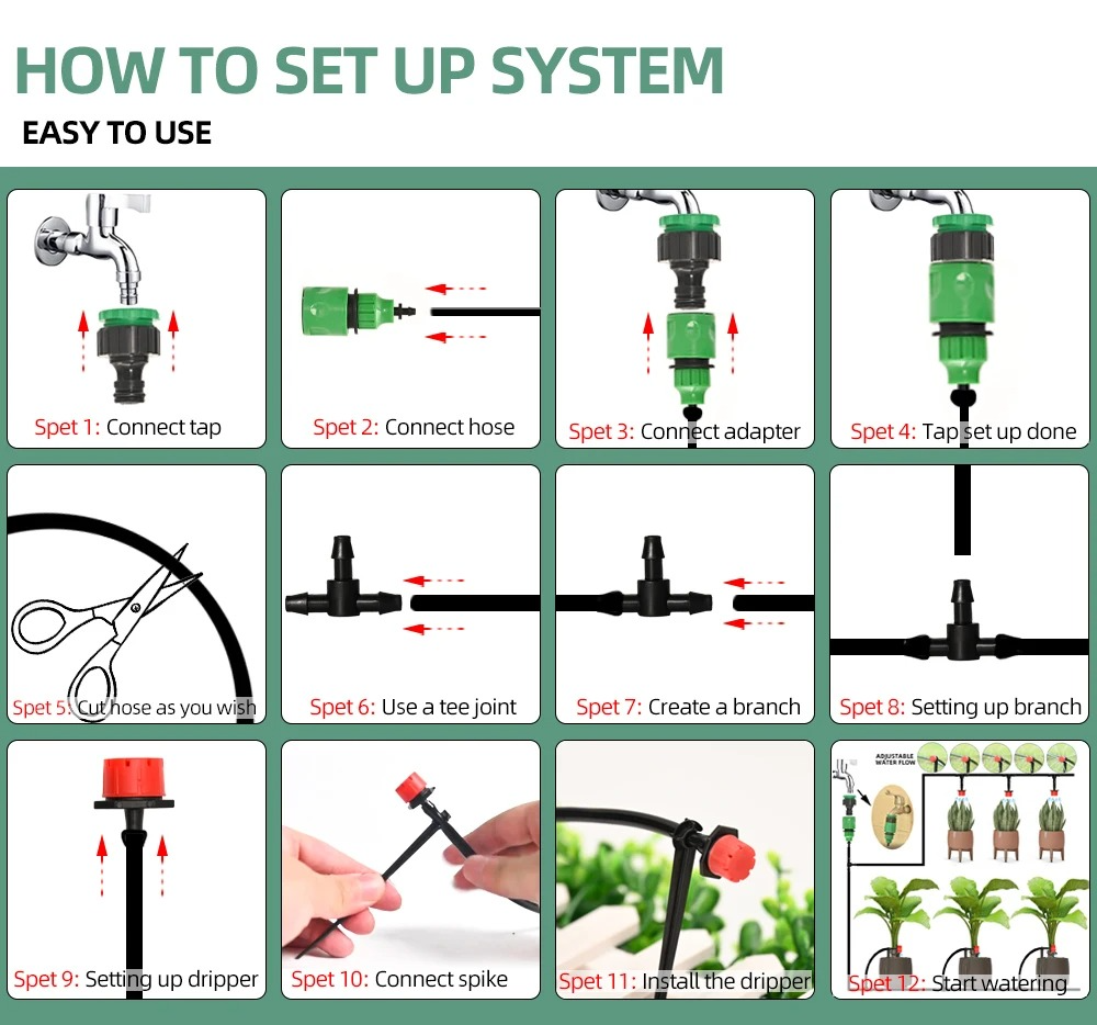 Drip Irrigation System with Automatic Timer for Gardens
