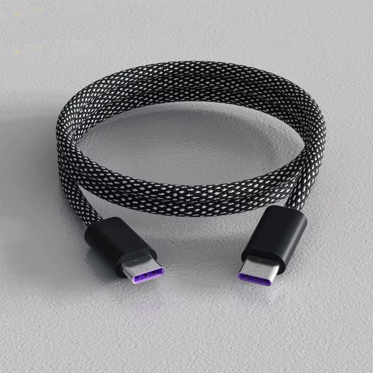 Magnetic Self Coiling Braided Charging Cable with Interchangeable Magnetic Tips in Four Connector Types