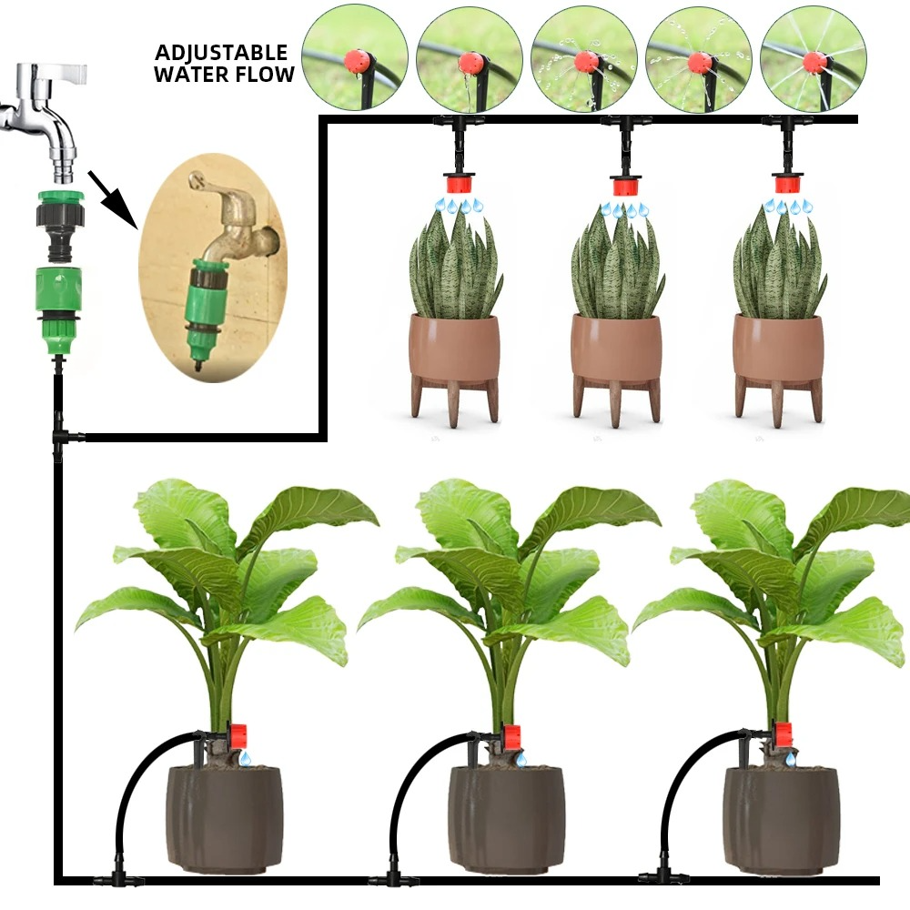 Drip Irrigation System with Automatic Timer for Gardens